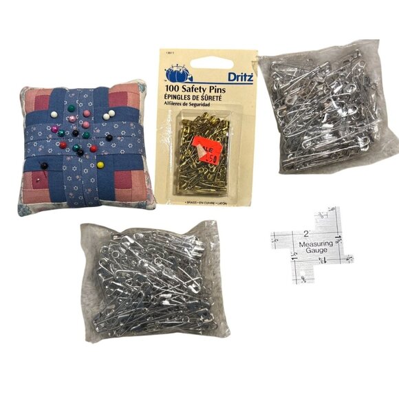 Craft Pins Lot Safety Pins Measuring Gauge Quilted Pin Cushion - Picture 1 of 8